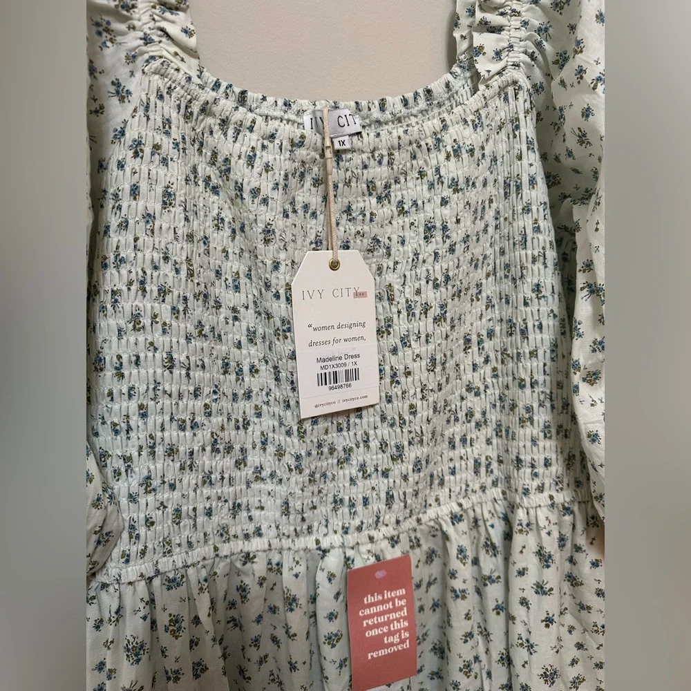 Ivy City Co. Madeline Dress 1X – Floral Smocked Puff Sleeve Midi NWT Retail $158 - Picture 5 of 10